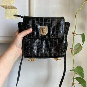 Patent Leather Crossbody Bag with Gold Details